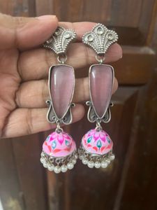 Pink Jhumka Earrings