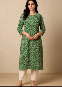 Green Floral Print Kurta