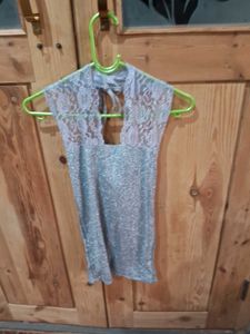 Elegant Grey Halter bckless dress