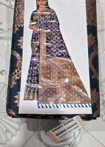 Elegant Navy &amp; Gold Banarasi Saree