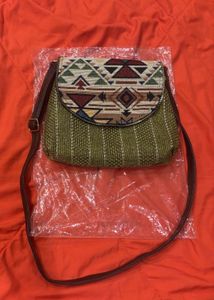 🆕 Olive Jute & Leather Sling Bag