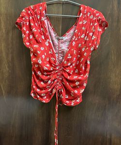 Deep Red Flowery Top