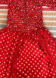 Red Midi Frock Polka Dots