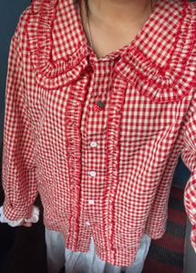 Red Gingham Ruffle Blouse