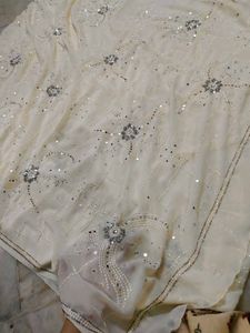off white mirror work heavy saree 🤩