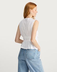 White Eyelet Tie-Front Tank