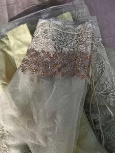 Embroidered Floral Soft Net Saree