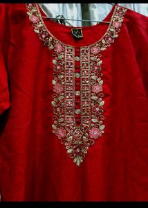 Elegant Red n yellow Embroidered Kurta set combo