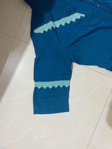 Teal Lace Trim Blouse