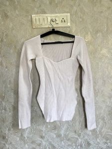 White Sweetheart Neck Top