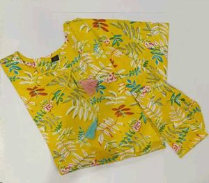 Floral Print Lemon Yellow Kurti With Pant