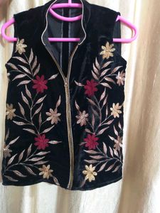 Embroidered Velvet Vest