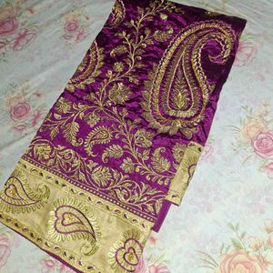 Embroidered Purple &amp; Gold Saree
