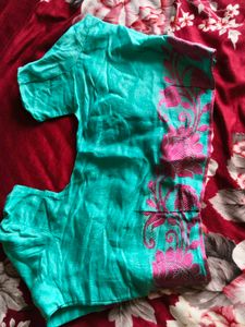 sea green n pink cotton silk saree with blouse