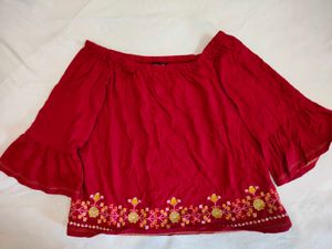 Red Embroidered Top (Size M)