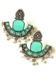 Silver Replica Monalisa Stone Earring Green