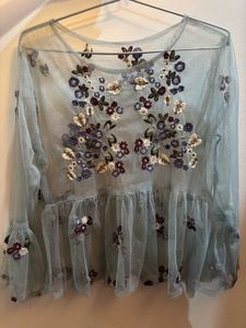Floral Embroidered Sheer Blouse
