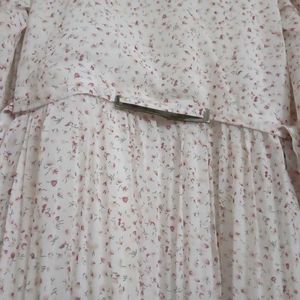 Floral Midi Dress with Belt Design