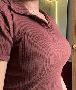 Brown Ribbed Crop Top