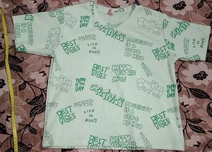 Typography Green Top/Tshirt