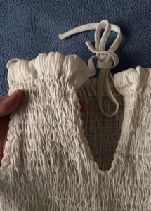 White Shirred Ruffle Tank Top