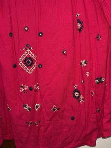 Pink Embroidered Off-Shoulder Top