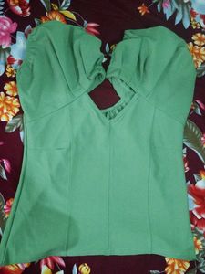 Green Puff Sleeve Fitted Top On Sale
