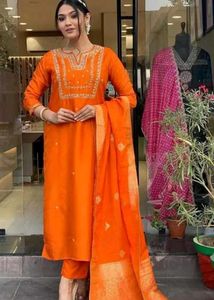 Orange Embroidered Kurta Set