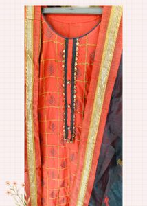 Orange &amp; Grey Kurta With Duppata