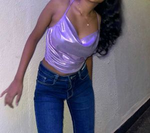 Shiny Purple Cowl Neck Halter Top