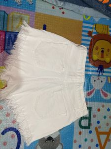 White Frayed Denim Shorts