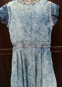 New Unused Cute Mini Denim Dress With Buttons Belt