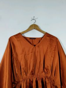 Rust Color Satin Kaftan Top Co-ord Set