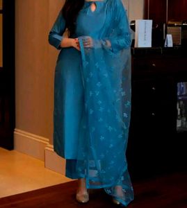 Teal Blue Embroidered Salwar Kameez