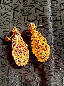 Gold Plated Set .Gorgeous look With Red And green meenakari Work.