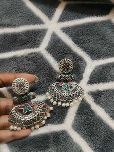 Antique Earrings With Red And Green Stones🪄