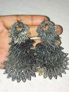 Peacock Inspired Silver Earrings
