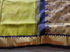 Olive Green And coffee brown korvai silk Saree