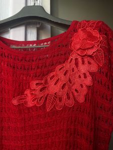 Red Floral Embellished Top