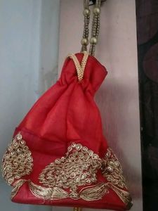Red & Gold Potli Bag