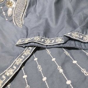 New Embroidered Gray Kurta And Bottom Set