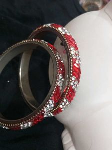 Red &amp; Silver Bangle Set of 2