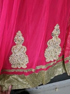 Elegant Pink &amp; Gold Anarkali Dress