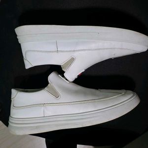 White Leather Slip-On Sneakers