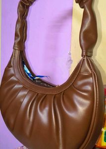 Brown Ruched Handle Bag