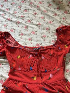Floral Print Red Dress