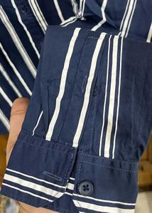 KETCH NAVY BLUE VERTICAL STRIPES SHIRT S(38)