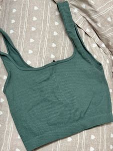 Zara Green Ribbed Cropped Tank Top
