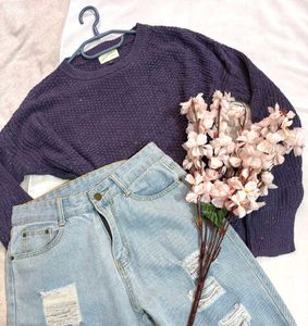 🎁Buy1 Get1 Free Purple Textured Knit Sweater A