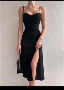 Elegant Black Slit Midi Dress